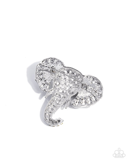 Elephant Empathy - White Rhinestone Silver Brooch - Paparazzi Accessories