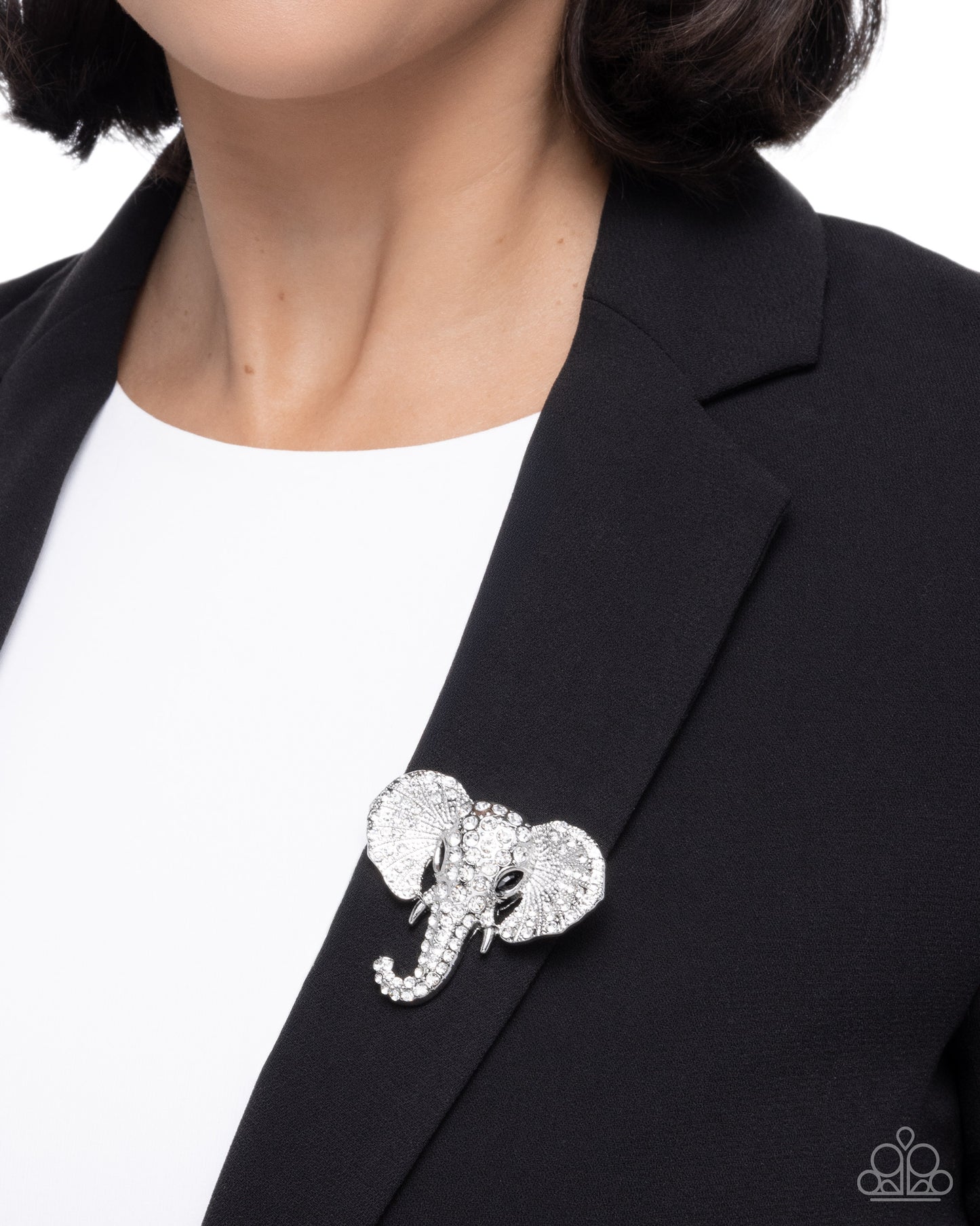 Elephant Empathy - White Rhinestone Silver Brooch - Paparazzi Accessories