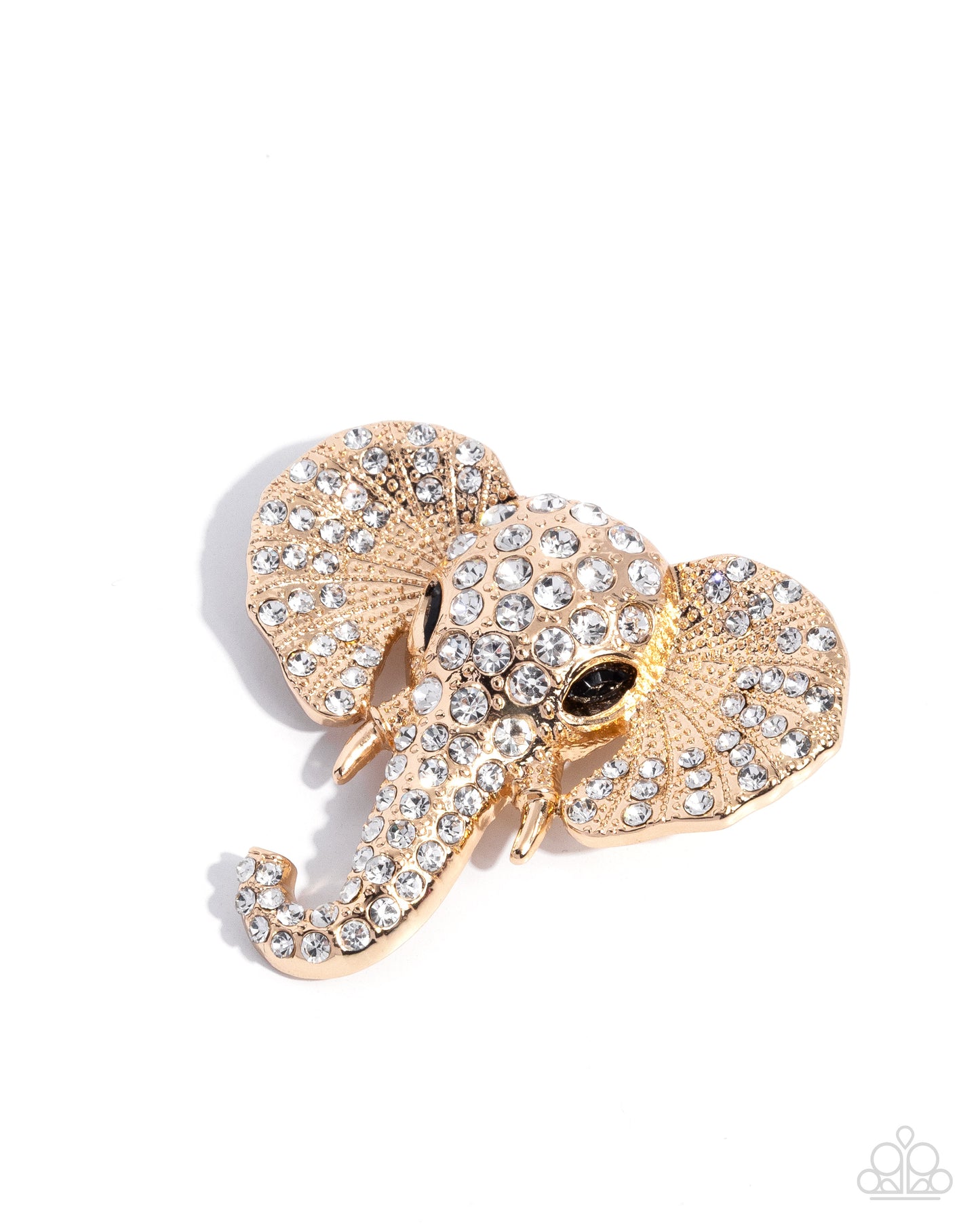 Elephant Empathy - Gold White Rhinestone Brooch - Paparazzi Accessories