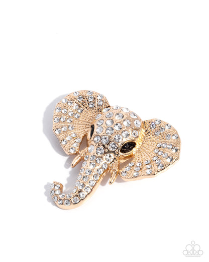 Elephant Empathy - Gold White Rhinestone Brooch - Paparazzi Accessories