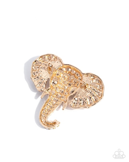 Elephant Empathy - Gold White Rhinestone Brooch - Paparazzi Accessories