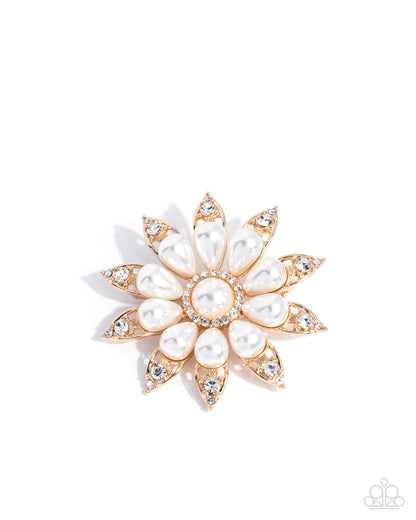 Timeless Tribute - Gold White Pearl Brooch - Paparazzi Accessories