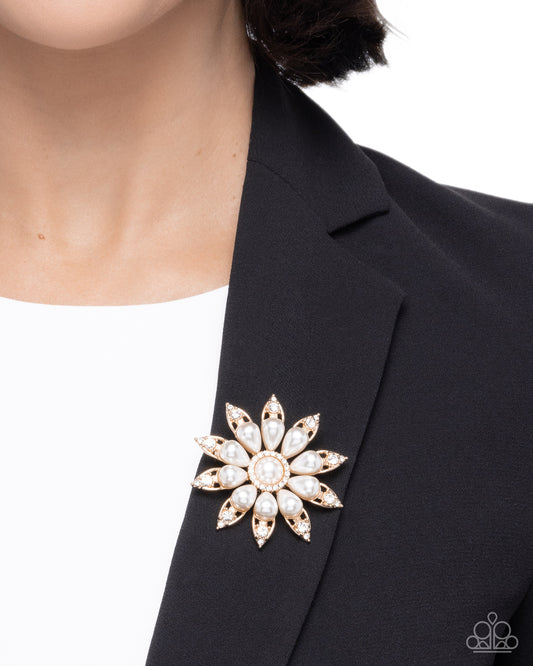 Timeless Tribute - Gold White Pearl Brooch - Paparazzi Accessories