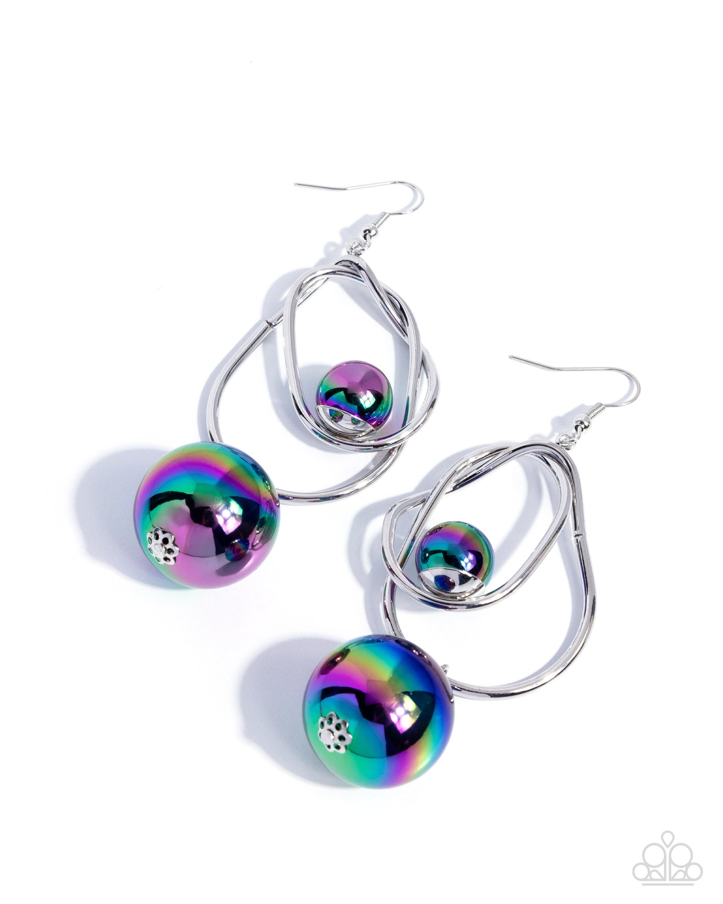 Royal Rotation - Multi Oil Spill Pearl Silver Fishhook Earrings - Paparazzi Accessories