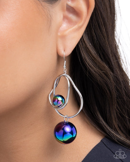 Royal Rotation - Multi Oil Spill Pearl Silver Fishhook Earrings - Paparazzi Accessories