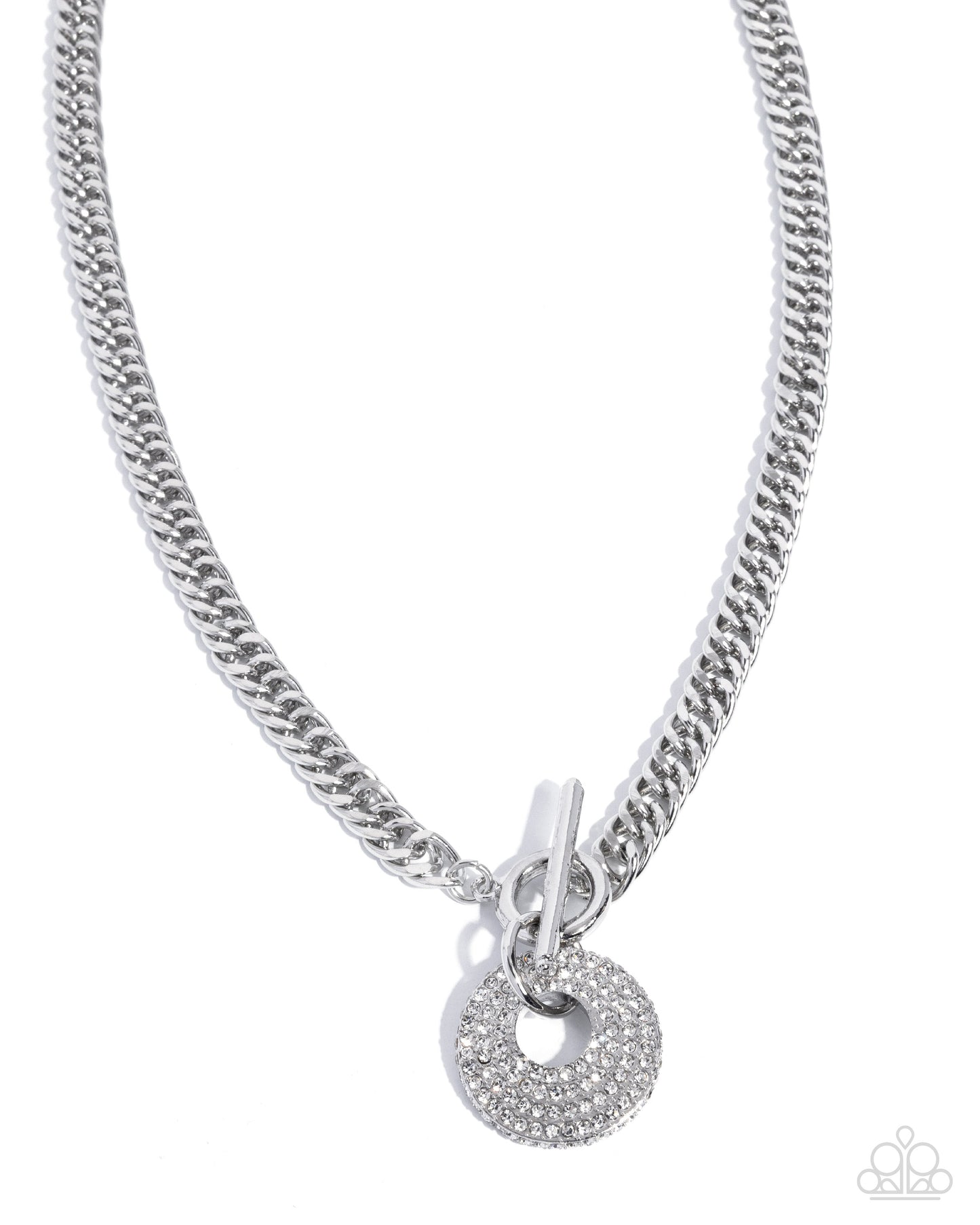 Breathlessly Bold - White Rhinestone, Silver Toggle Necklace - Paparazzi Accessories