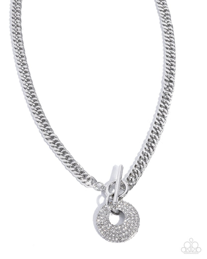 Breathlessly Bold - White Rhinestone, Silver Toggle Necklace - Paparazzi Accessories