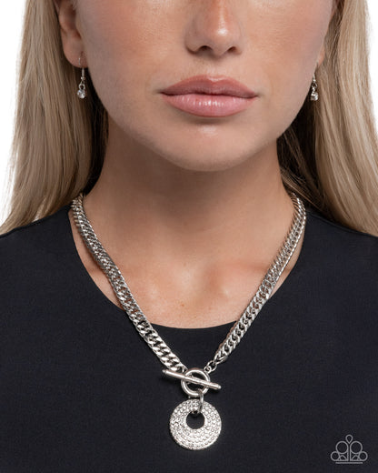 Breathlessly Bold - White Rhinestone, Silver Toggle Necklace - Paparazzi Accessories