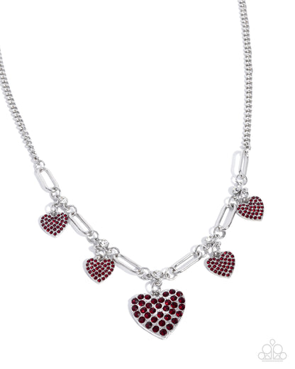 Affectionate Accuracy - Red Rhinestone, Silver Heart Necklace - Paparazzi Accessories