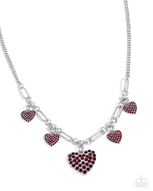 Affectionate Accuracy - Red Rhinestone, Silver Heart Necklace - Paparazzi Accessories