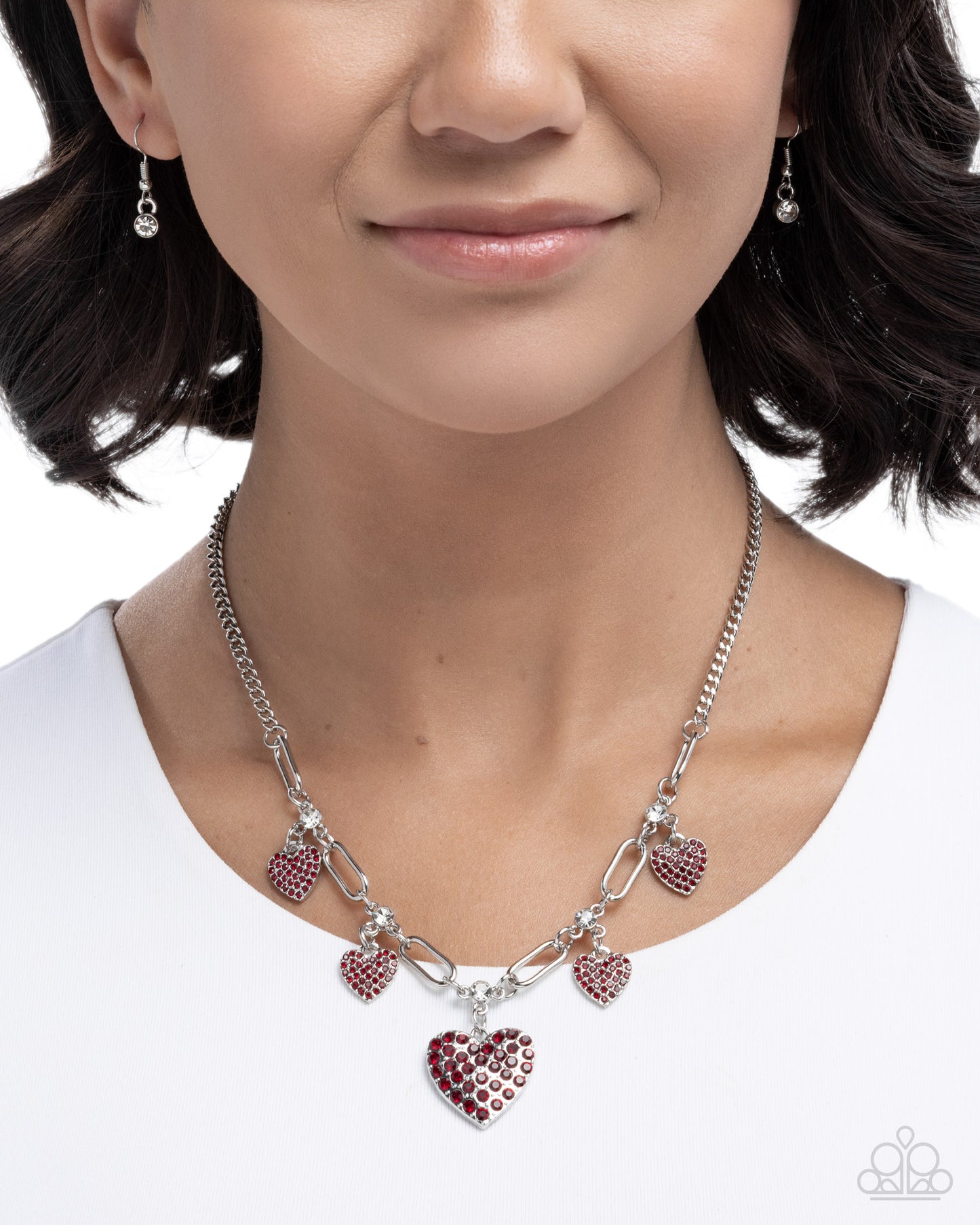 Affectionate Accuracy - Red Rhinestone, Silver Heart Necklace - Paparazzi Accessories