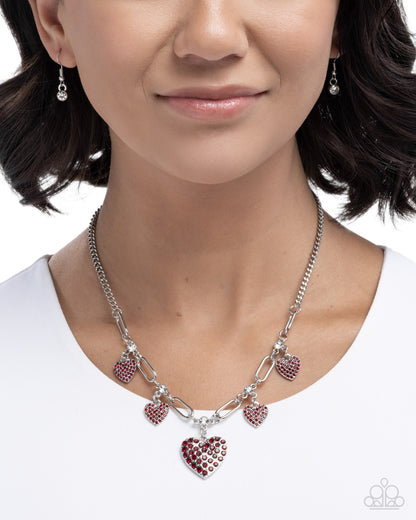 Affectionate Accuracy - Red Rhinestone, Silver Heart Necklace - Paparazzi Accessories
