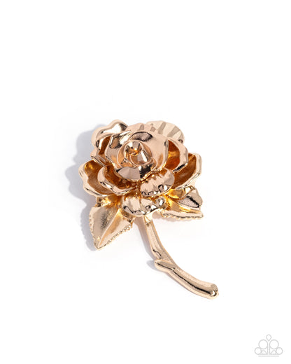Refulgent Rose - Gold Rose Brooch - Paparazzi Accessories