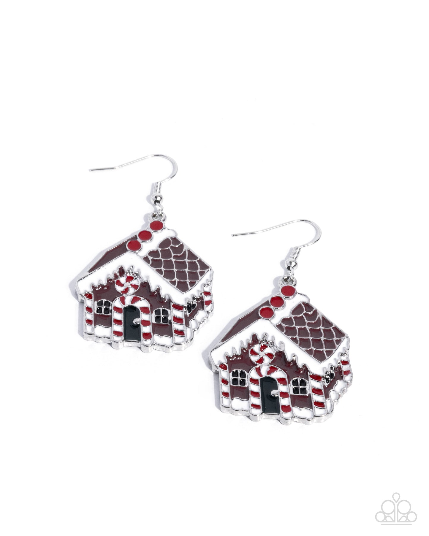 Gingerbread Competition - Multi Enamel Gingerbread House Silver Fishhook Earrings - Paparazzi Accessories