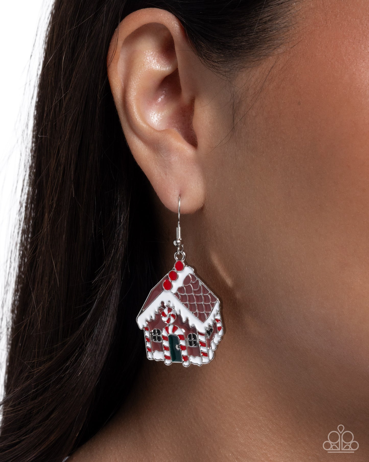 Gingerbread Competition - Multi Enamel Gingerbread House Silver Fishhook Earrings - Paparazzi Accessories