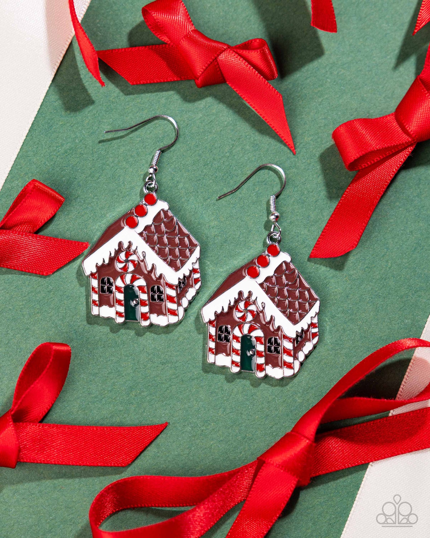 Gingerbread Competition - Multi Enamel Gingerbread House Silver Fishhook Earrings - Paparazzi Accessories