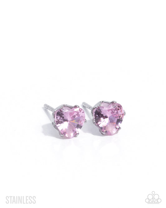 Simple Sweetheart - Pink Cubic Zirconia Stainless Steel Post Earrings - Paparazzi Accessories