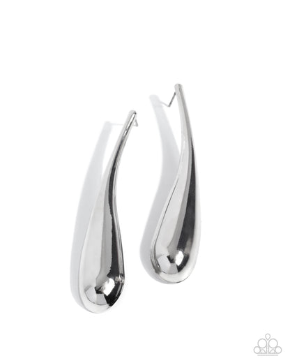 Elongated Effort - Silver Teardrop Post Earrings - Paparazzi Accessories