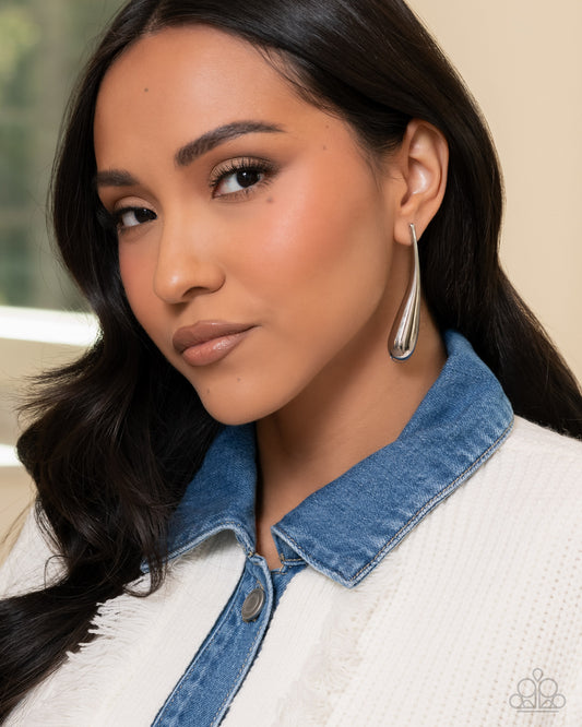 Elongated Effort - Silver Teardrop Post Earrings - Paparazzi Accessories