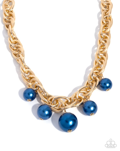 Ornamental Obsession - Blue Pearl Gold Chain Necklace - Paparazzi Accessories