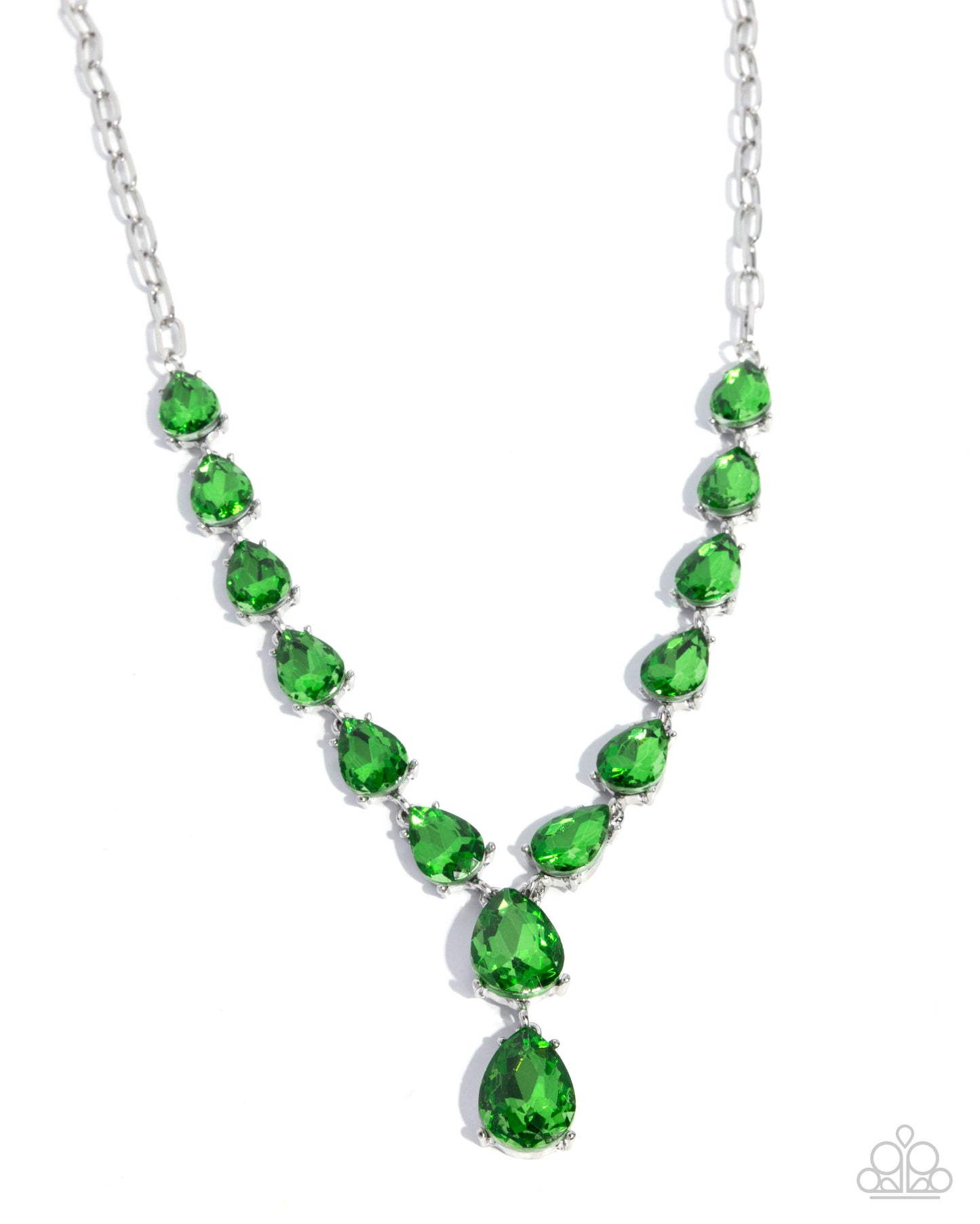 Gratifying Gems - Green Rhinestone Silver Necklace - Paparazzi Accessories