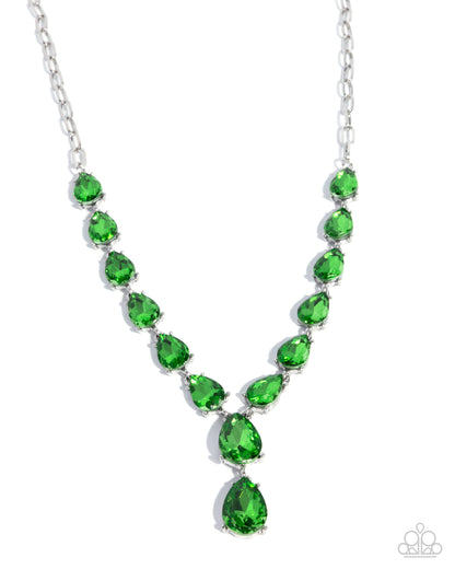 Gratifying Gems - Green Rhinestone Silver Necklace - Paparazzi Accessories