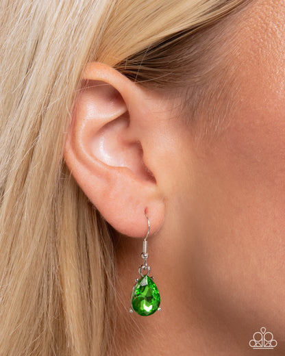 Gratifying Gems - Green Rhinestone Silver Necklace - Paparazzi Accessories