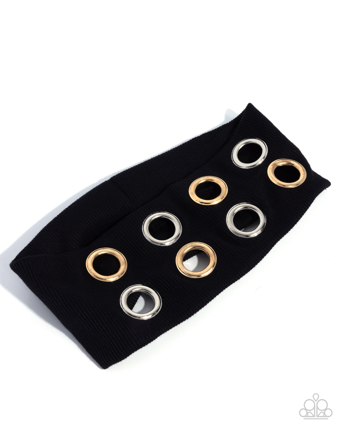 Glitzy Grommets - Silver and Gold Grommet, Black Fabric Headband - Paparazzi Accessories