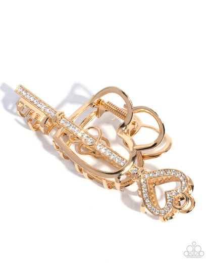 Lasting Lounge - Gold Heart and Key Claw Clip - Paparazzi Accessories