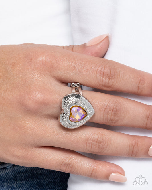 Heartfelt History - Yellow Rhinestone Heart Ring - Paparazzi Accessories