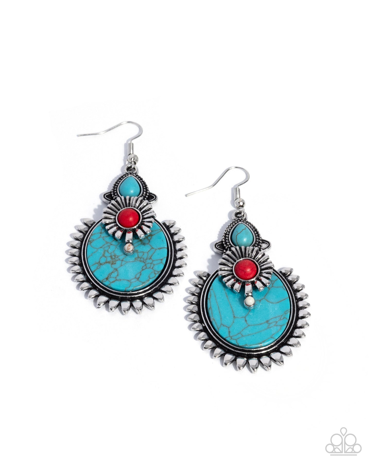 Robust Rampage - Multi, Blue, White and Red Crackle Stone, Silver Earrings - Paparazzi Accessories