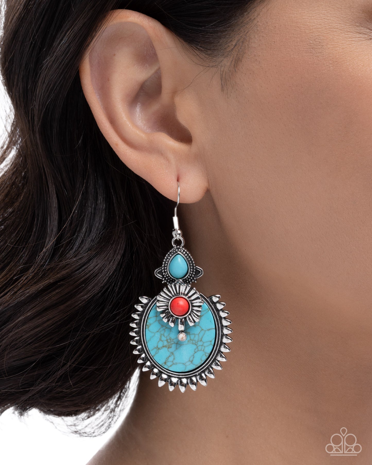 Robust Rampage - Multi, Blue, White and Red Crackle Stone, Silver Earrings - Paparazzi Accessories