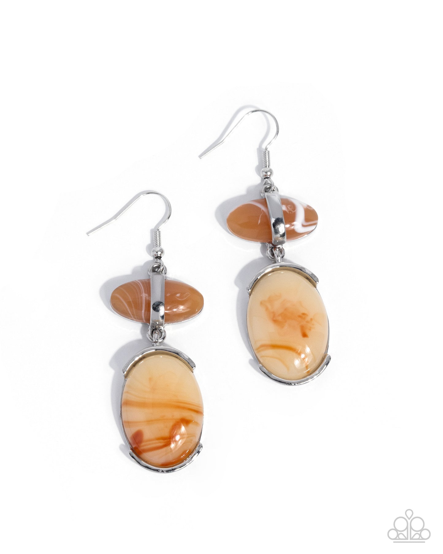 Basic Balance - Orange Marbled Acrylic Silver Fishhook Earrings - Paparazzi Accessories
