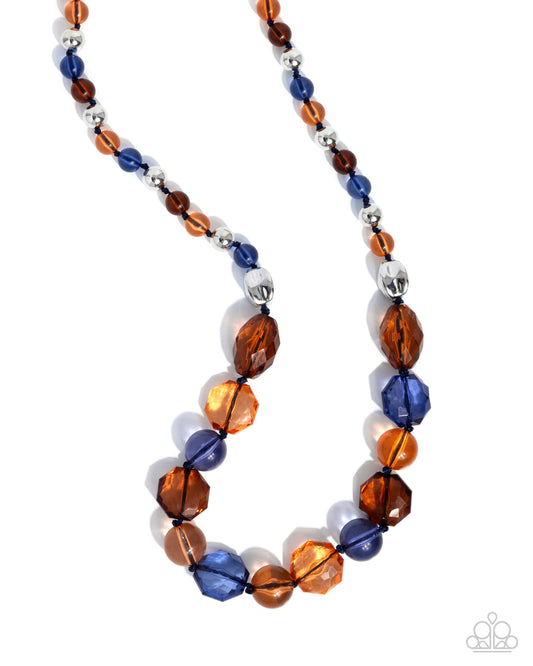 Smooth Shape - Blue, Orange and Brown Beaded Necklace - Paparazzi Accessories