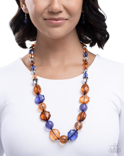 Smooth Shape - Blue, Orange and Brown Beaded Necklace - Paparazzi Accessories