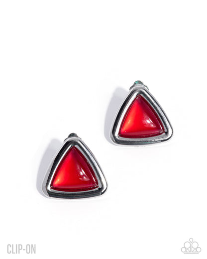 Triangular Taste - Red - Clip-on Earrings - Paparazzi Accessories