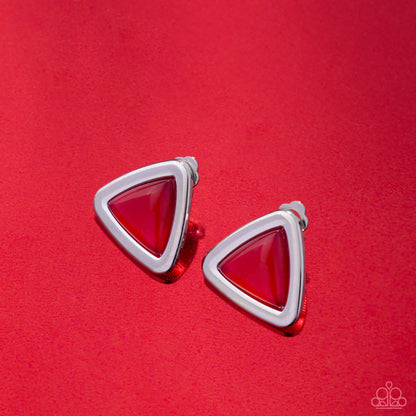 Triangular Taste - Red - Clip-on Earrings - Paparazzi Accessories