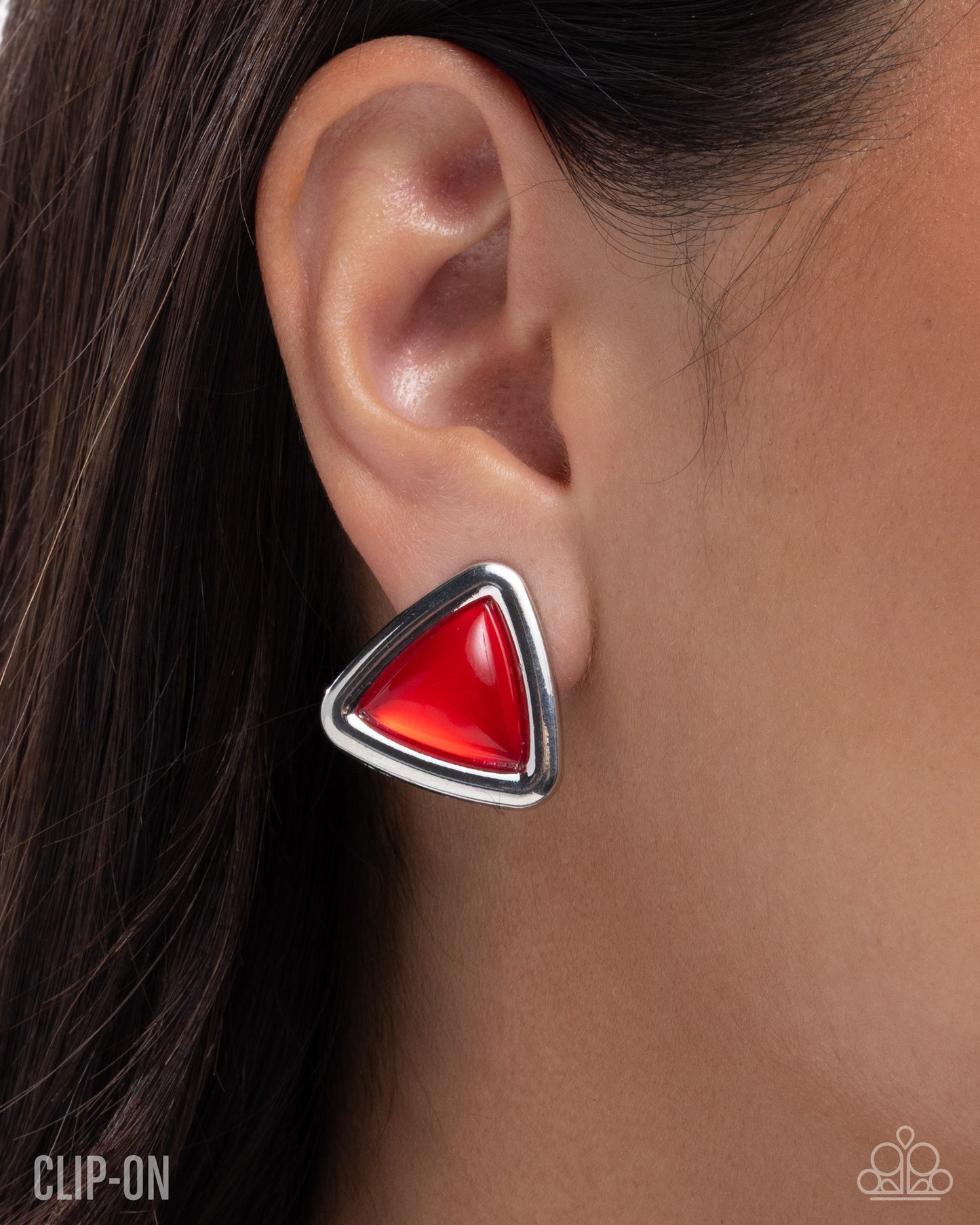 Triangular Taste - Red - Clip-on Earrings - Paparazzi Accessories