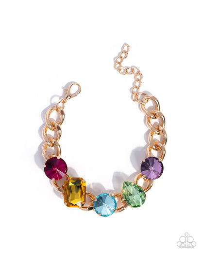 Muted Malibu - Multi Rhinestone, Gold Bracelet - Paparazzi Accessories