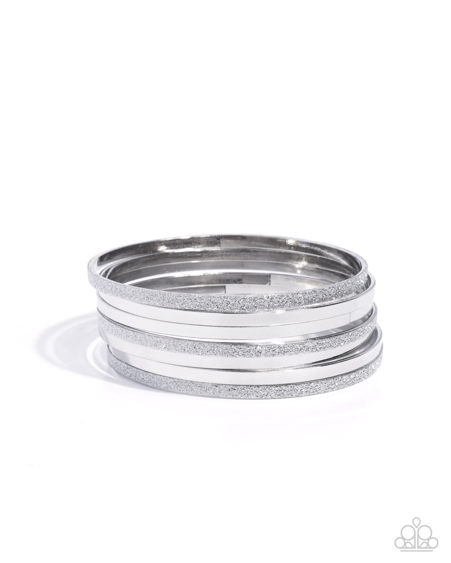 Grungy Glitter - Silver Bangle Stack - Paparazzi Accessories