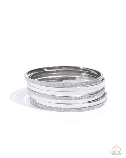 Grungy Glitter - Silver Bangle Stack - Paparazzi Accessories