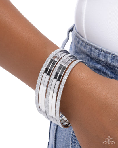 Grungy Glitter - Silver Bangle Stack - Paparazzi Accessories
