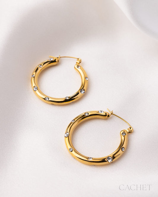 CACHET - "Glint" - 18k Gold Plated Latch Back Hoop Earrings