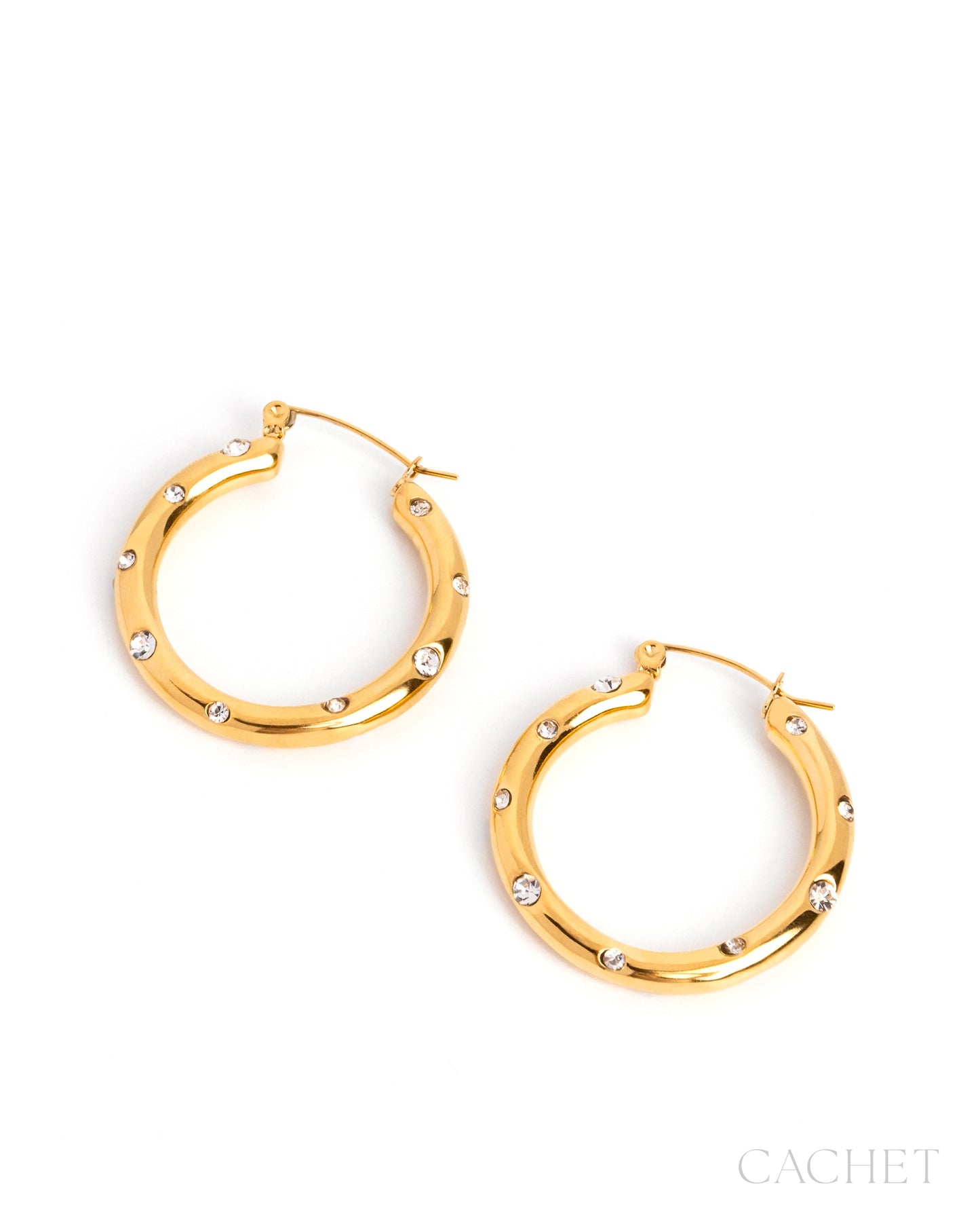 CACHET - "Glint" - 18k Gold Plated Latch Back Hoop Earrings
