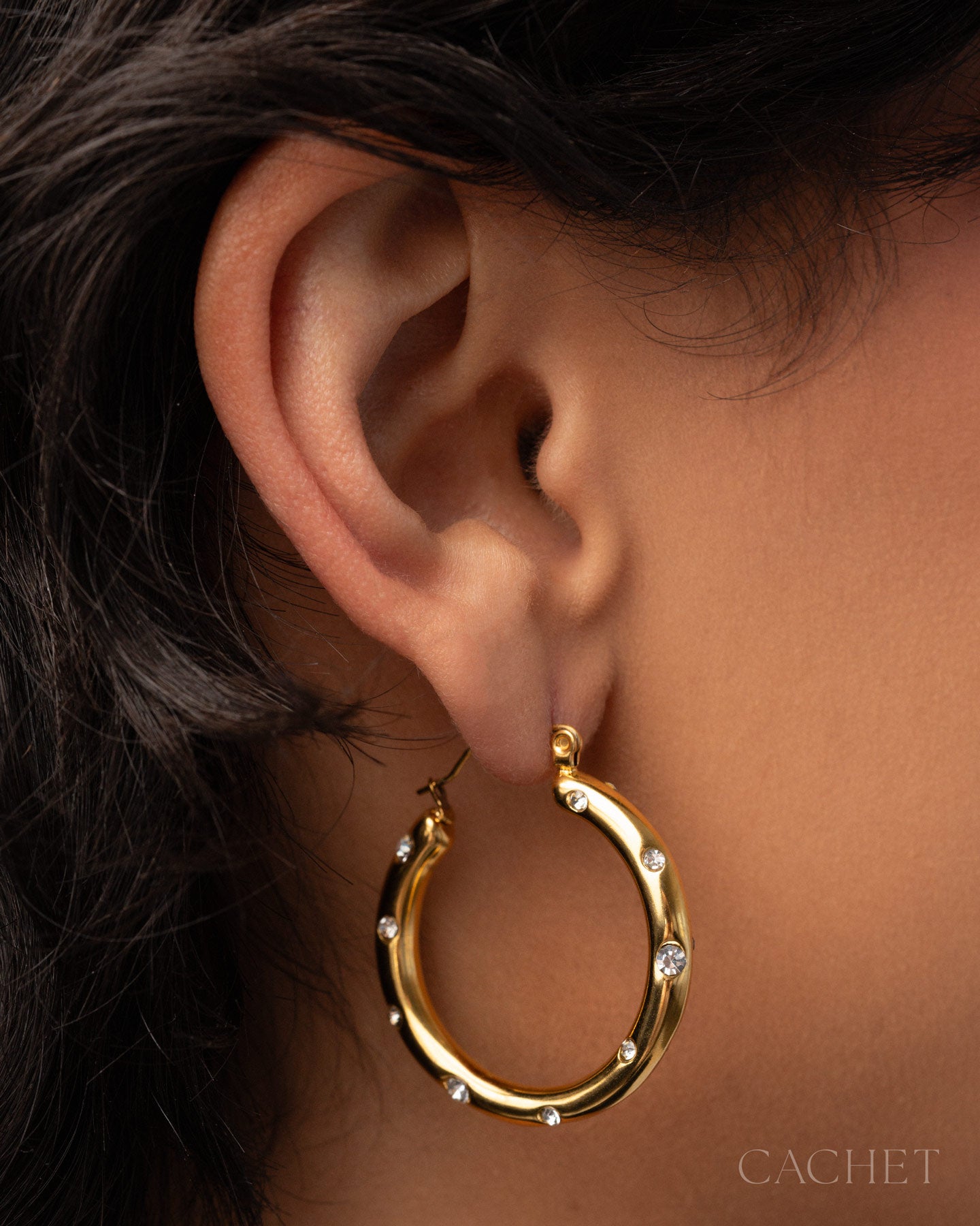 CACHET - "Glint" - 18k Gold Plated Latch Back Hoop Earrings