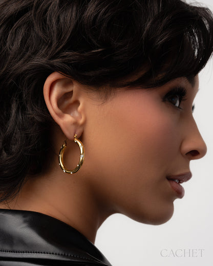 CACHET - "Glint" - 18k Gold Plated Latch Back Hoop Earrings