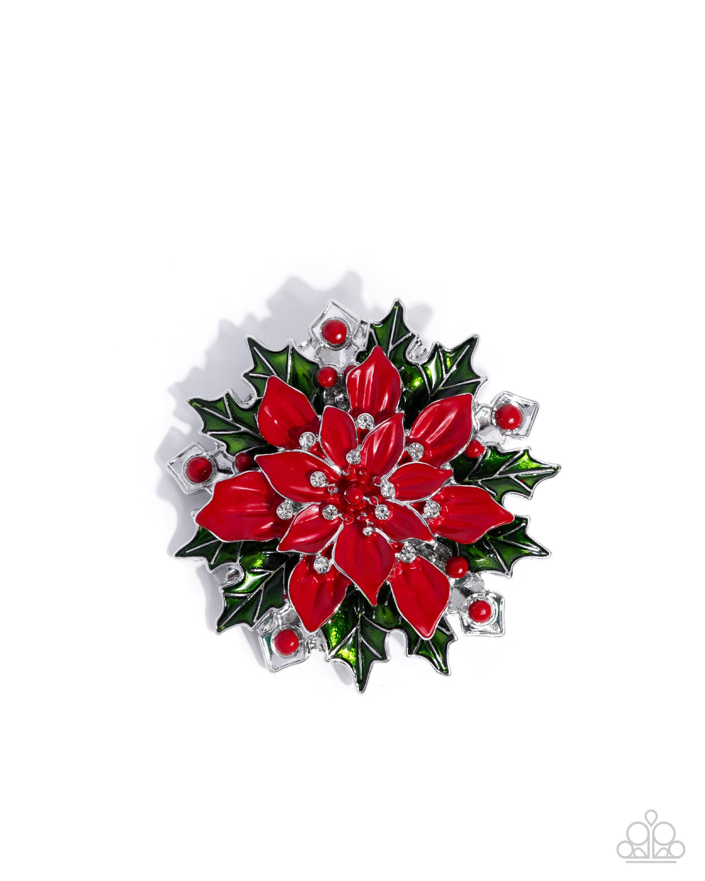 Popular Poinsettia - Red Green and Silver Poinsettia Brooch - Paparazzi Accessories