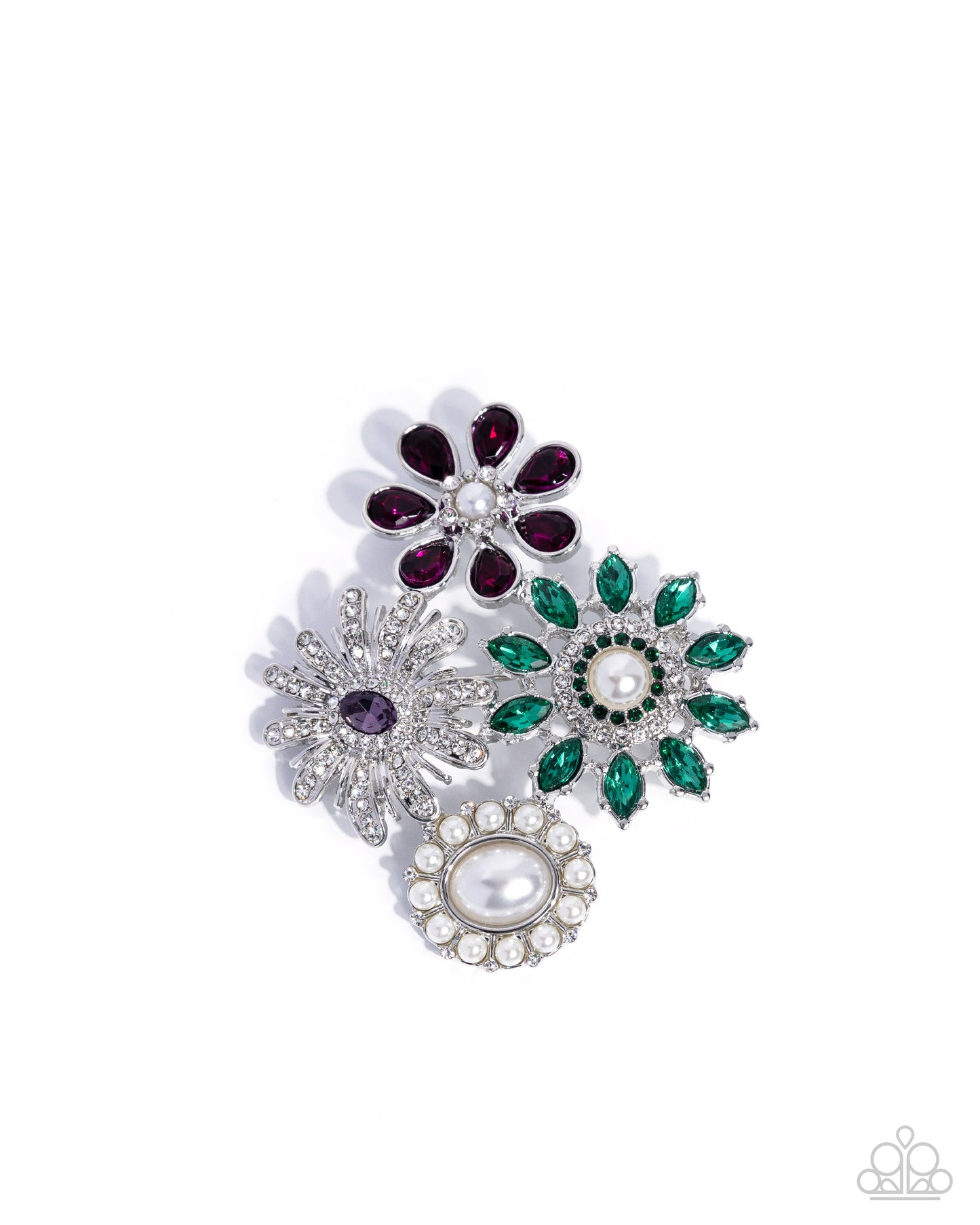 Bustling Bouquet - Multi Rhinestone & Pearl Flower Brooch - Paparazzi Accessories