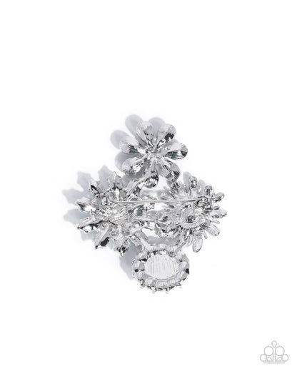 Bustling Bouquet - Multi Rhinestone & Pearl Flower Brooch - Paparazzi Accessories
