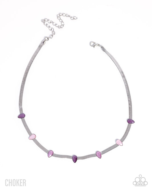 Drawing Attention - Purple Rhinestone, Silver Necklace - Paparazzi Accessories